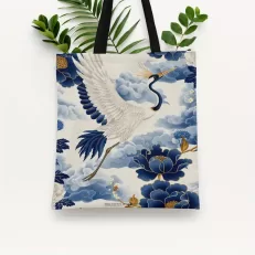 lotus heron art tote bag