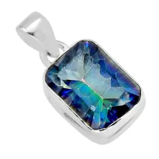 Blue Rainbow Topaz Silver Pendant