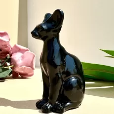 Obsidian Cat Figurine