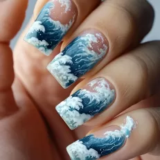Blue Wave Press On Finger Nails